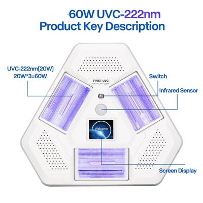 Lampu Excimer UVC 60W Selesai 222nm Dengan Pengontrol Lepas Dudukan Segitiga